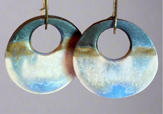 Disc earrings on brass hooks - black pearl