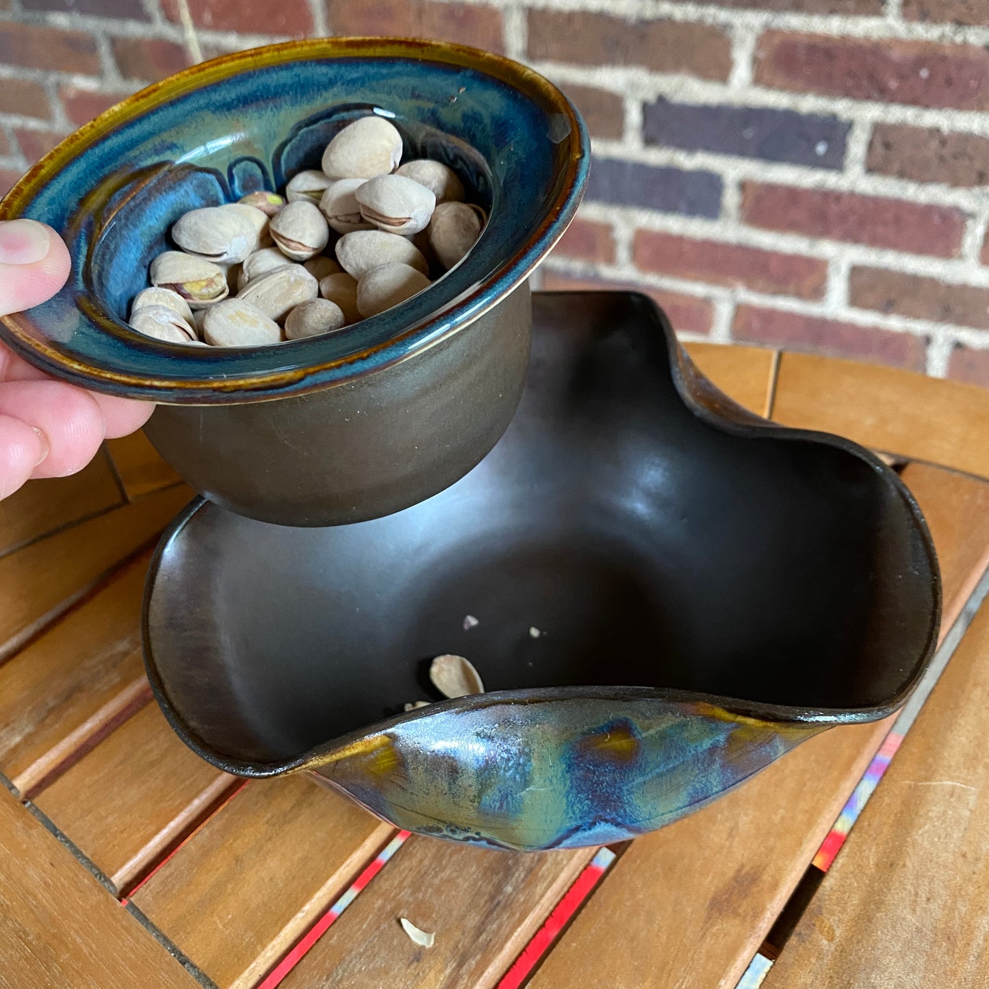 Pistachio Dish - Black Walnut/Reactive Blue