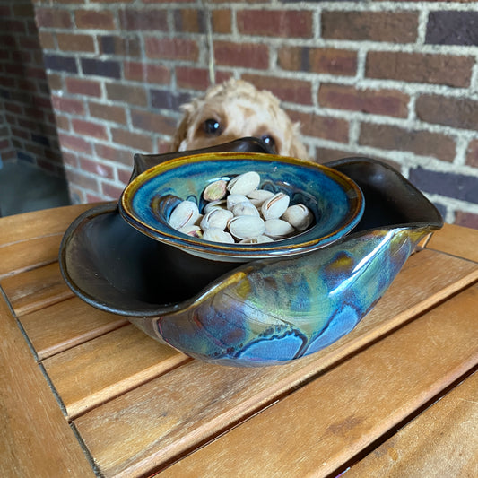 Pistachio Dish - Black Walnut/Reactive Blue