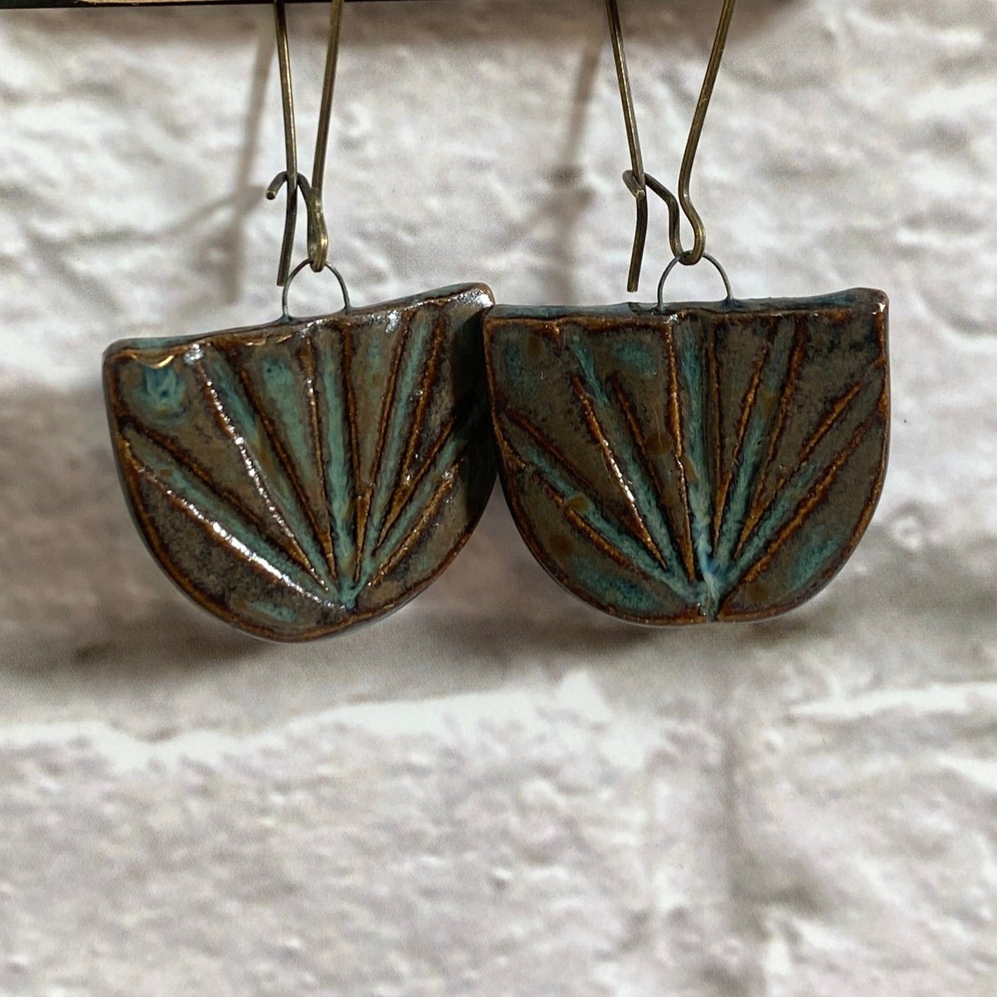SECONDS: Rustic blue earrings - fan-shaped