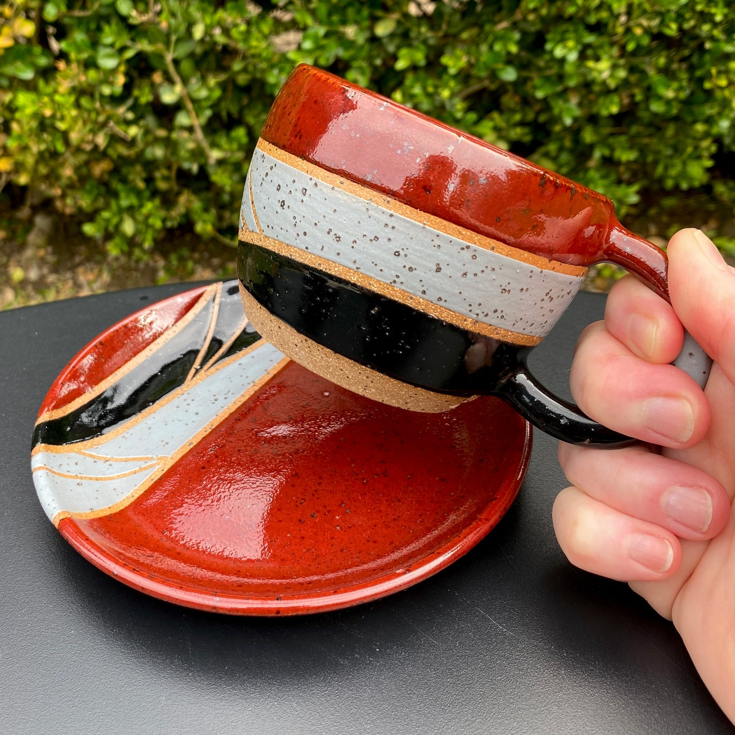 Cappuccino Cup and Saucer - brick/black/gray