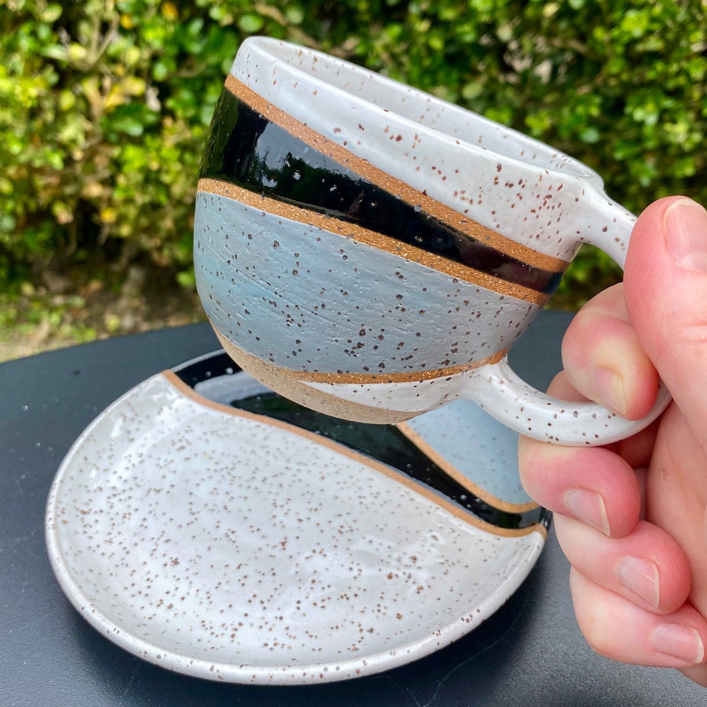 Cappuccino Cup and Saucer - black/white/gray