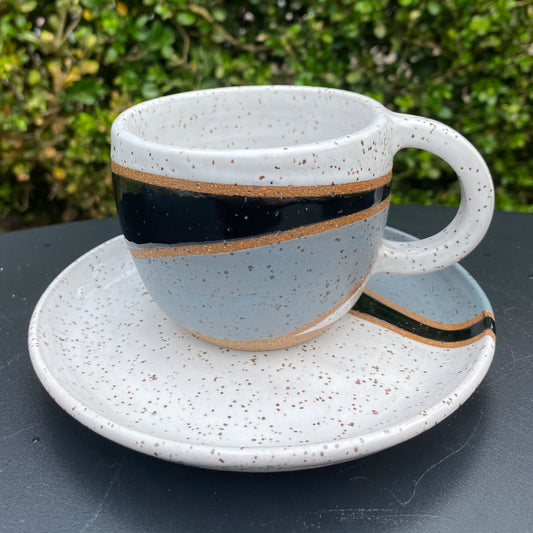 Cappuccino Cup and Saucer - black/white/gray