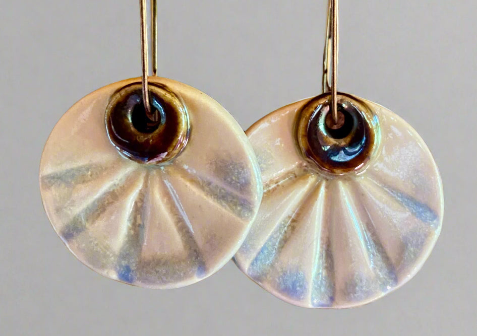 Scalloped disc earrings on brass hooks