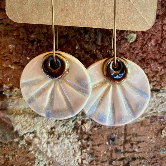Scalloped disc earrings on brass hooks