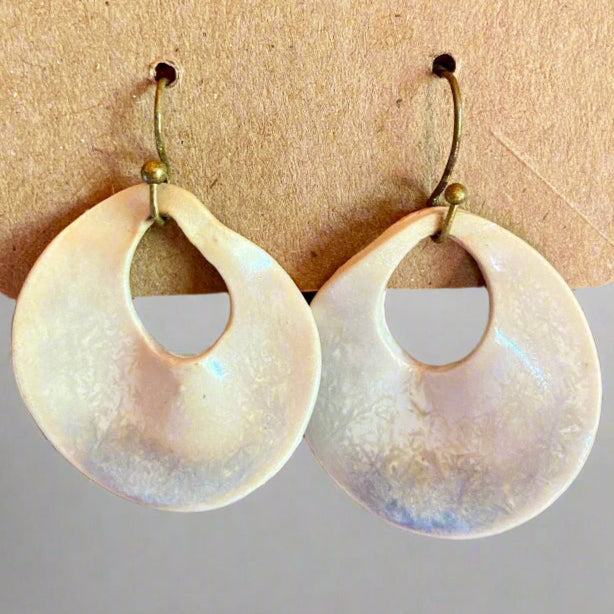 Disc earrings on brass hooks - rustic pearl