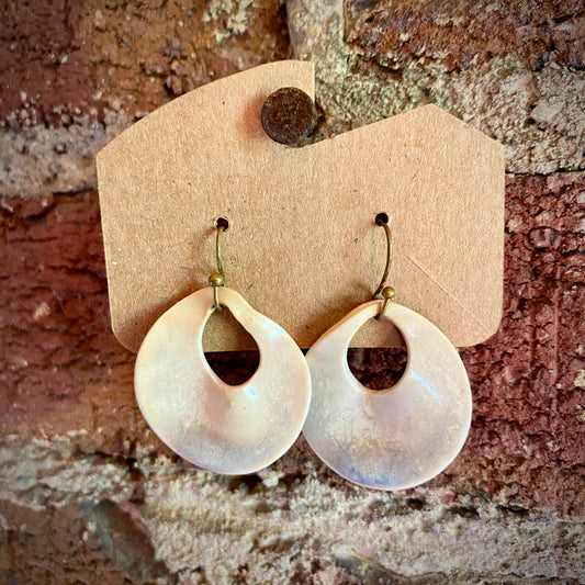 Disc earrings on brass hooks - rustic pearl