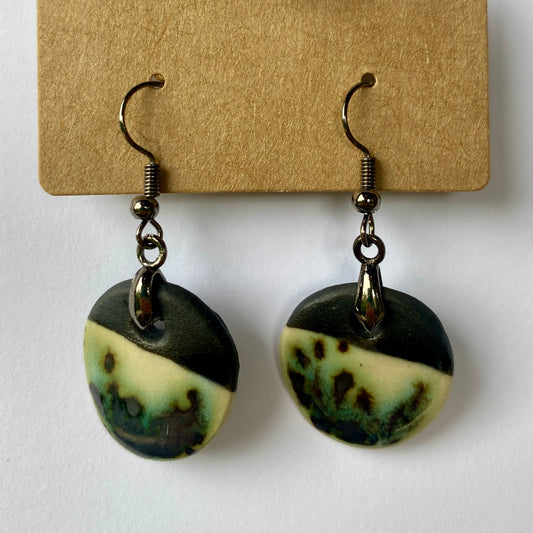 Disc earrings on steel hooks - green metallic