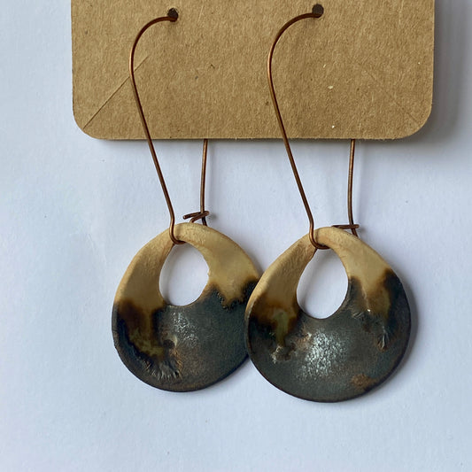 Disc earrings on long kidney hooks - rust