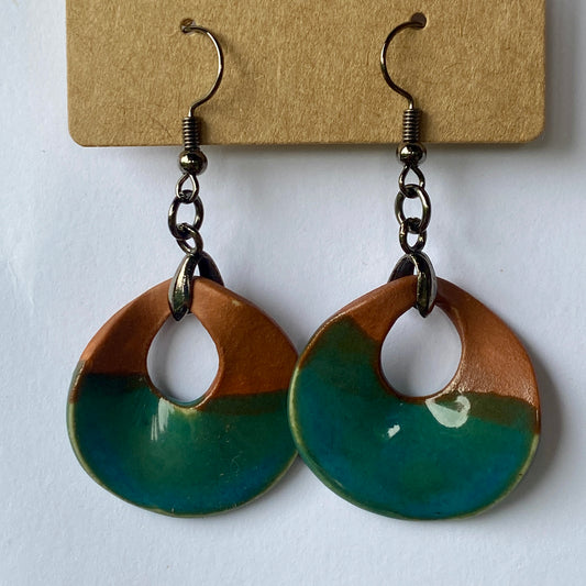 Disc earrings on steel hooks - terra cotta/teal