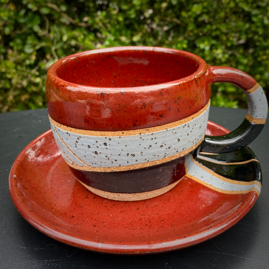 Espresso Cup and Saucer - brick/black/gray