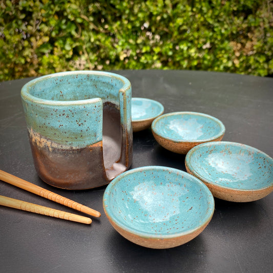 Mini Dipping Bowl Set - teal/walnut