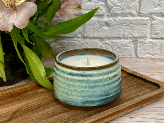 6oz Refillable Candle - ribbed blue