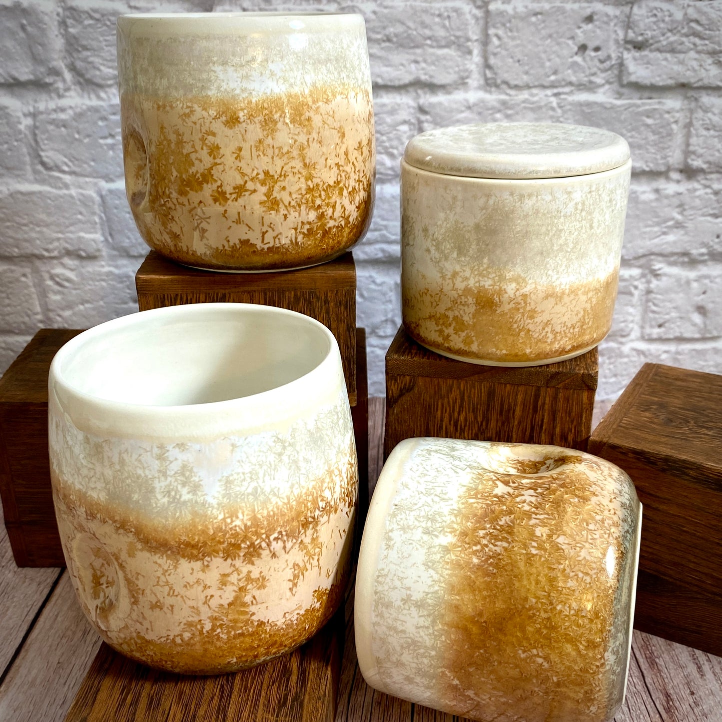 Dimpled Mug/Tumbler - crystalline ochre