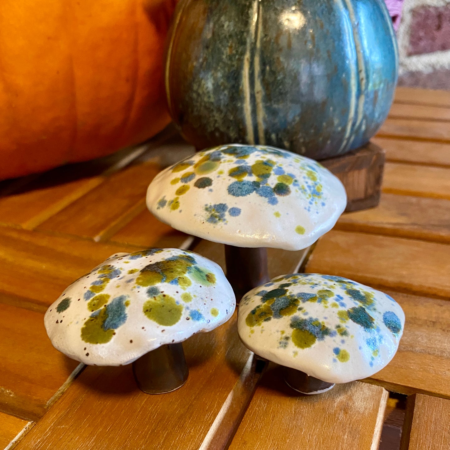 Decorative Mushrooms set of 3 - White/Blue/Green