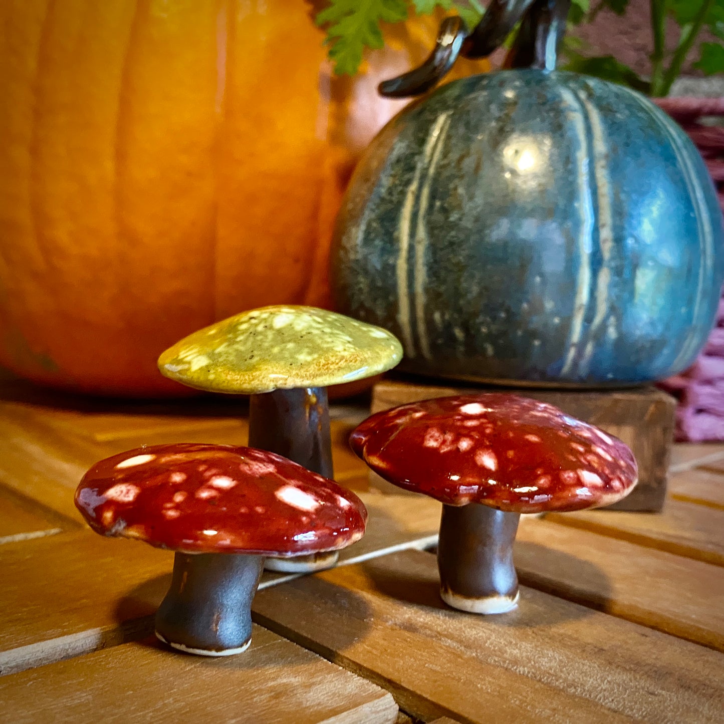 Decorative Mushrooms set of 3 - Red and Green